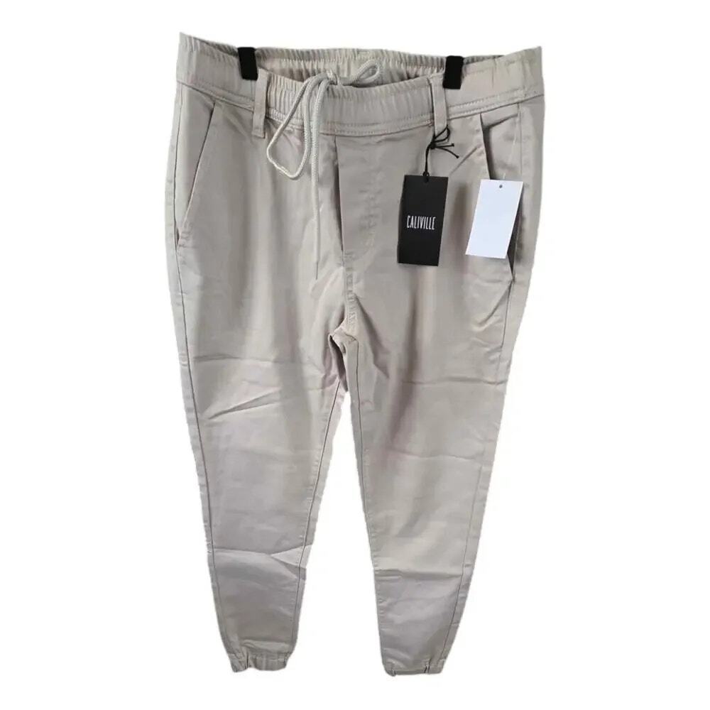 NWT Caliville Beige Flat Front Tapered Jogger Chino Pants Men's Size Medium